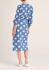 Paisie Polka Dot Balloon Sleeve Wrap Top in Blue and White Back